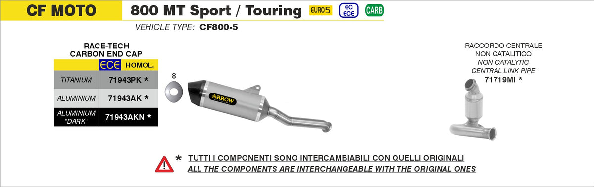 Arrow 71719MI Non Catalized Mid-Pipe