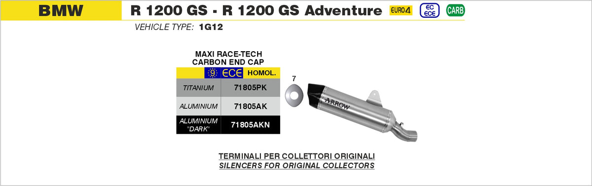 Arrow 71805PK Maxi Race-Tech Titanium Slip On With Carbon End Cap