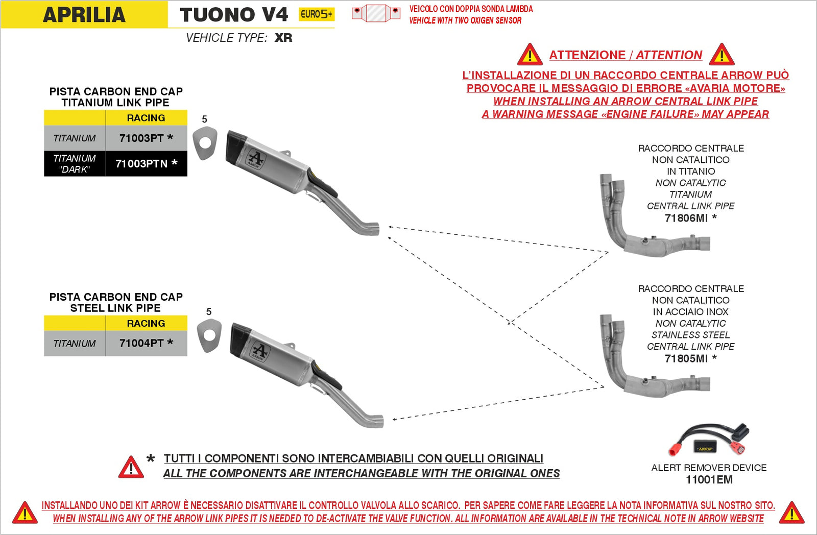 Arrow 71806MI Non Catalized Titanium Link-Pipe