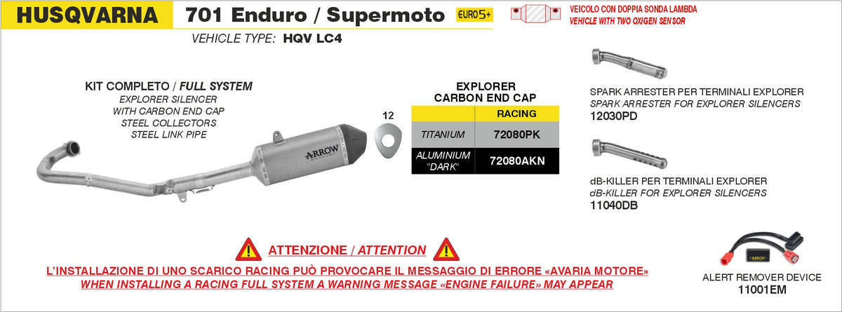 Arrow 72080AKN Full System With Explorer Aluminium "Dark" Slip Ons