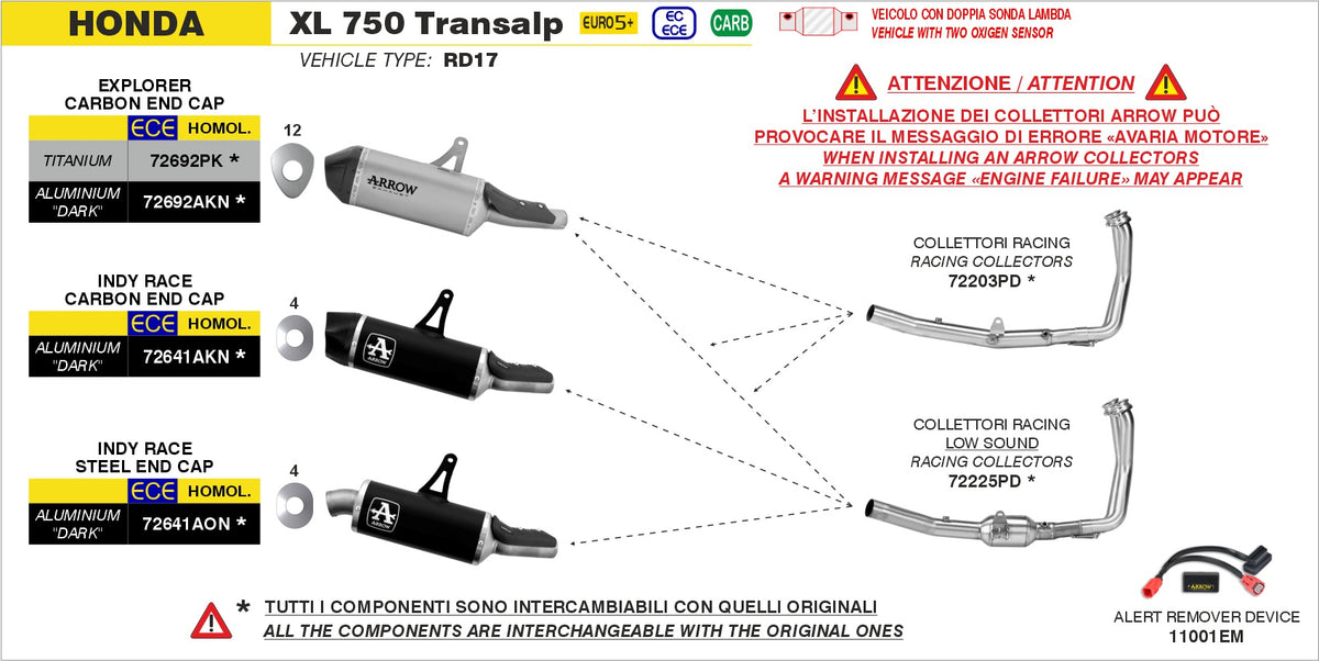Arrow 72225PD Racing Headers "Low Sound"