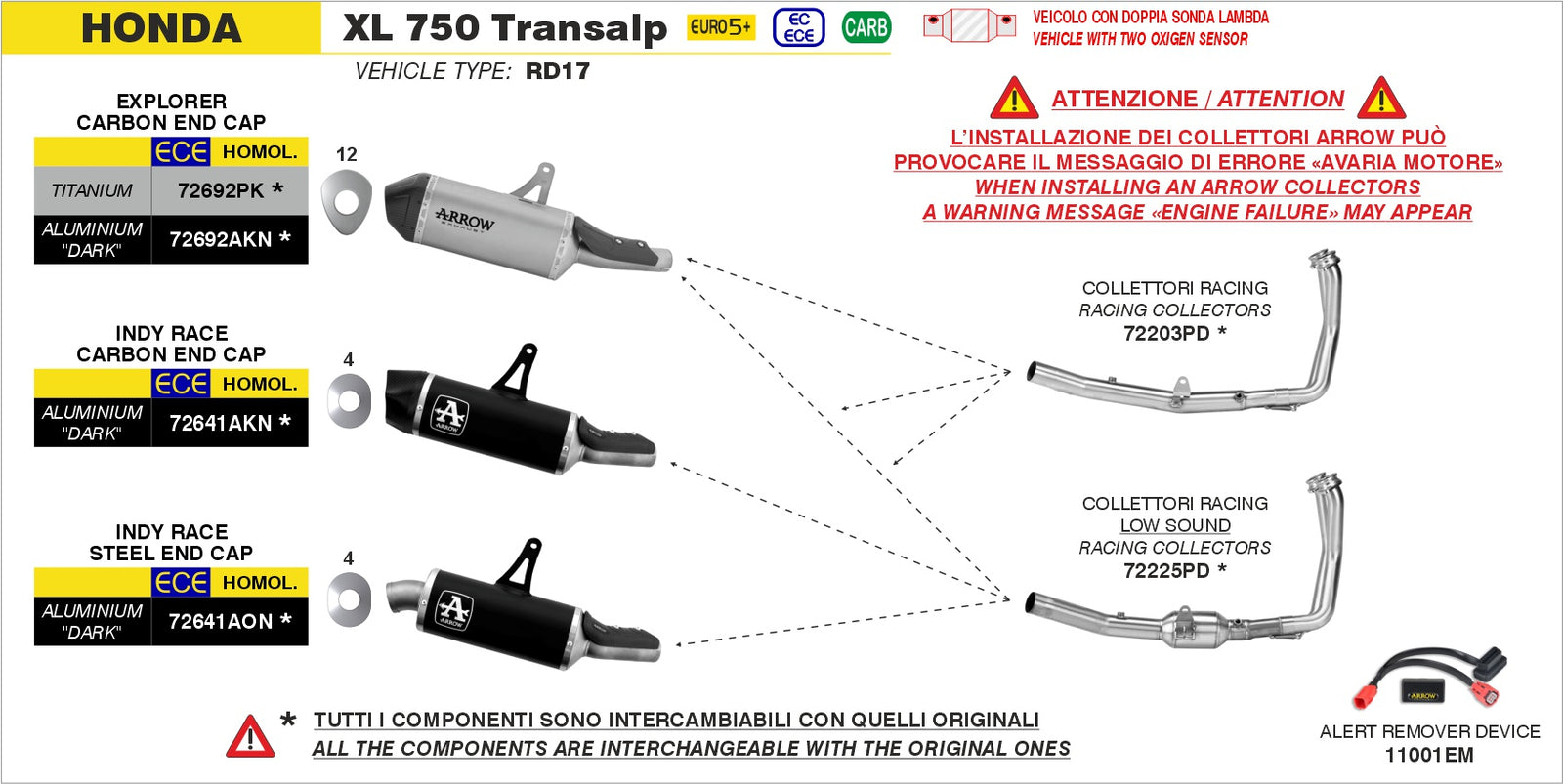Arrow 72225PD Racing Headers "Low Sound"