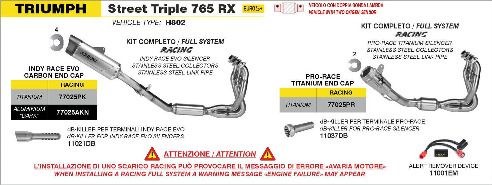 Arrow 77025PR Full System With Pro-Race Titanium Slip Ons