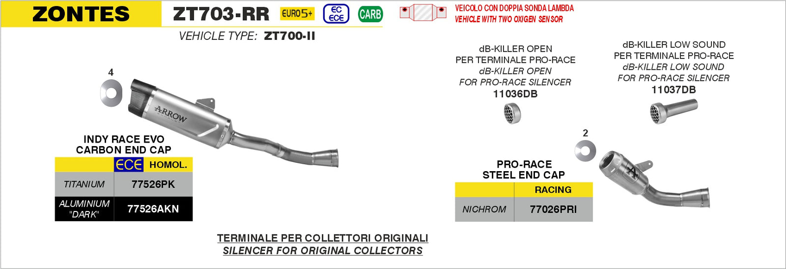 Arrow 77526PK Indy Race EVO Titanium Slip On With Carbon End Cap
