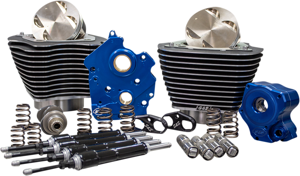 S&S Cycle 124" Power Package - Chain Drive - Highlighted Fins - Black Pushrod Tubes - 107" M8