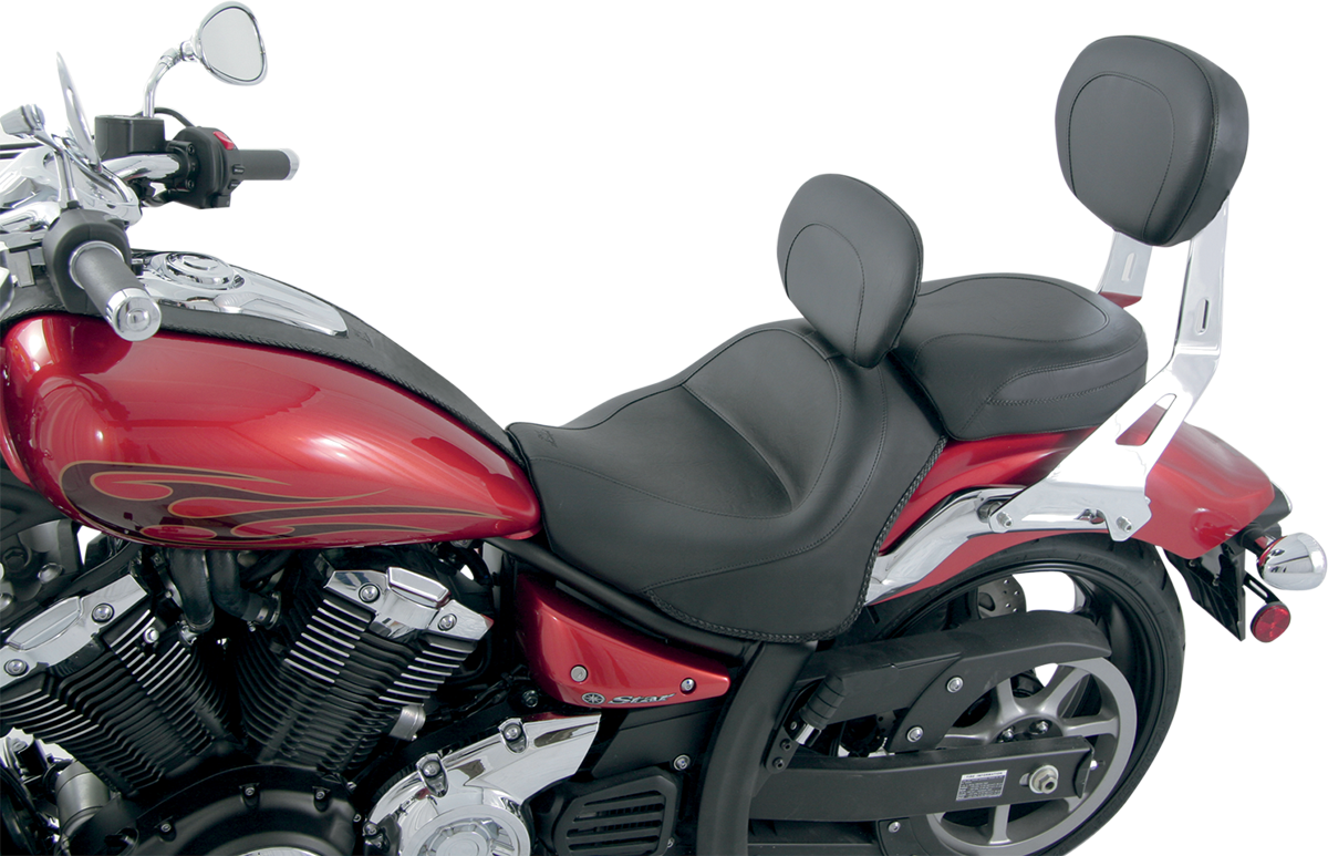 Mustang Seat - Vintage - Wide - Touring - With Driver Backrest - Two-Piece - Smooth - Black - Stryker