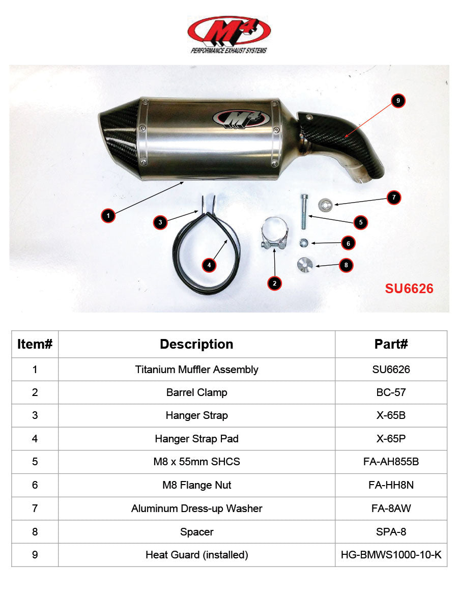 M4 Exhaust SU6626 Component Key