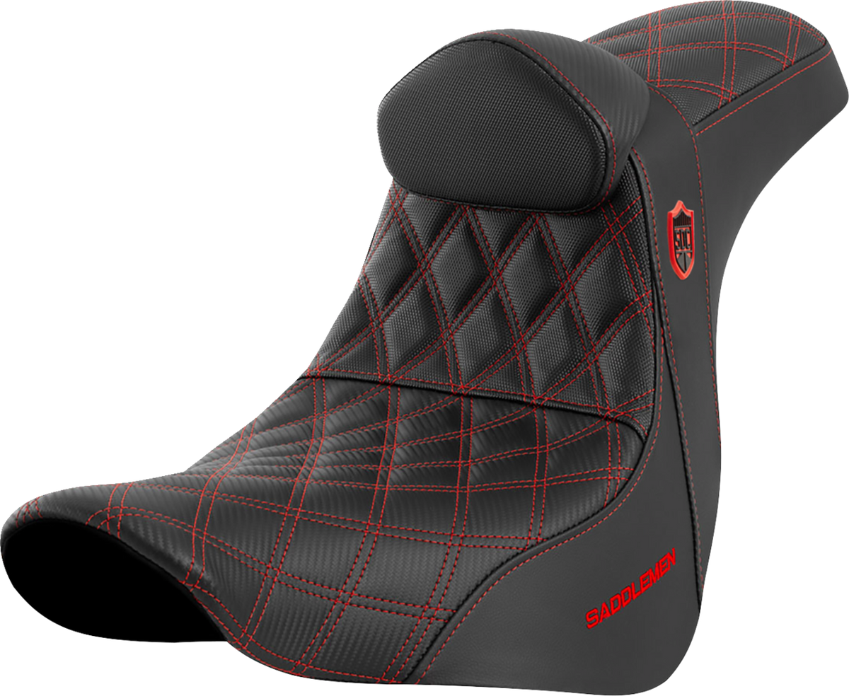 Saddlemen Pro Series SDC Performance Seat - W/ Backrest - Red Stitch - FL/FX '18-'23