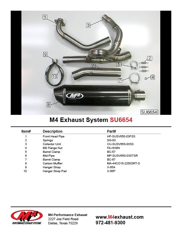 M4 Exhaust SU6654 Component Key