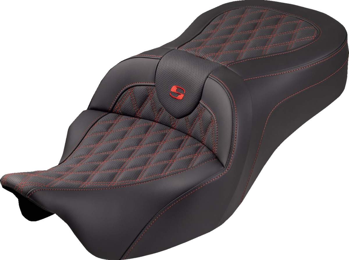 Saddlemen Roadsofa™ King Seat - No Backrest - Lattice Stitch - Red Stitch - FLH/FLT '08-'25
