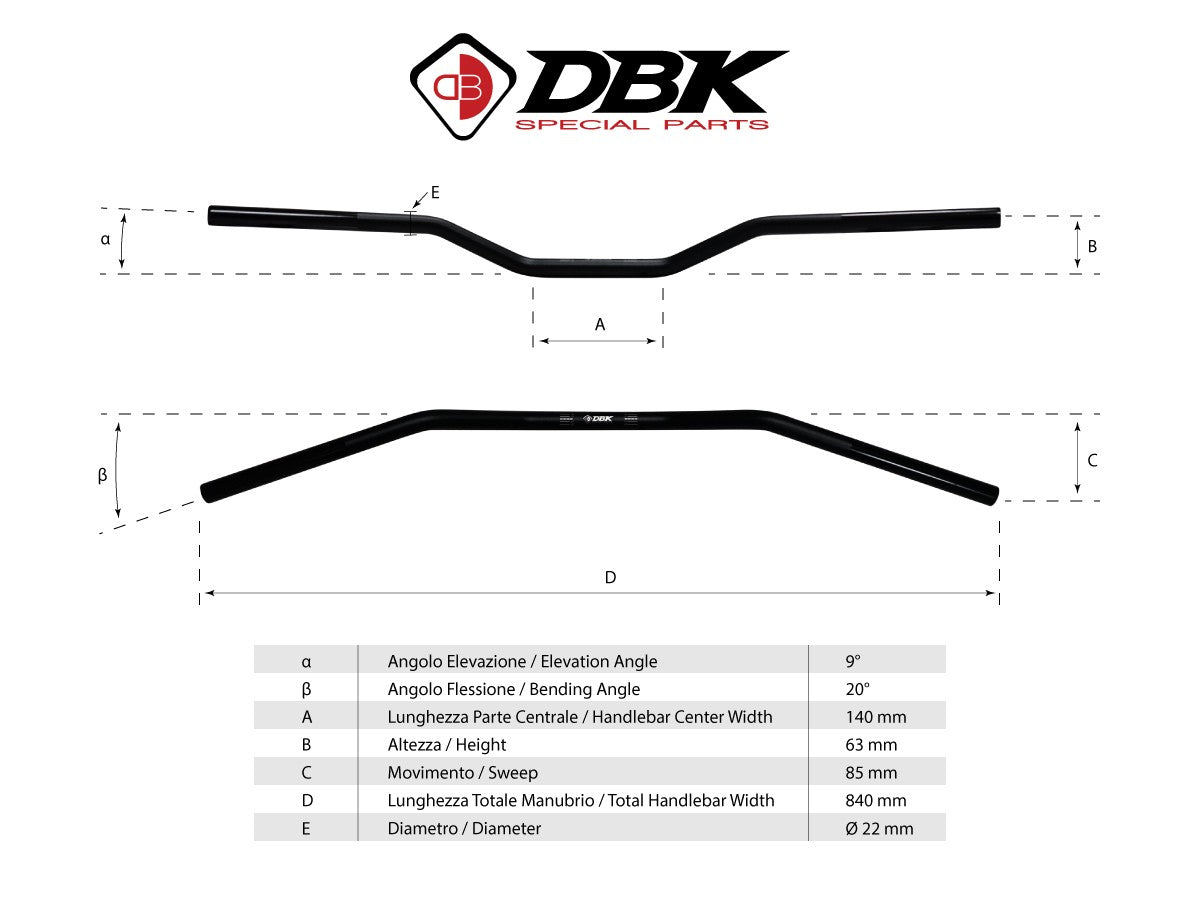 Ducabike DBK HAN04 UNIVERSAL HANDLEBAR Ø 22 MM