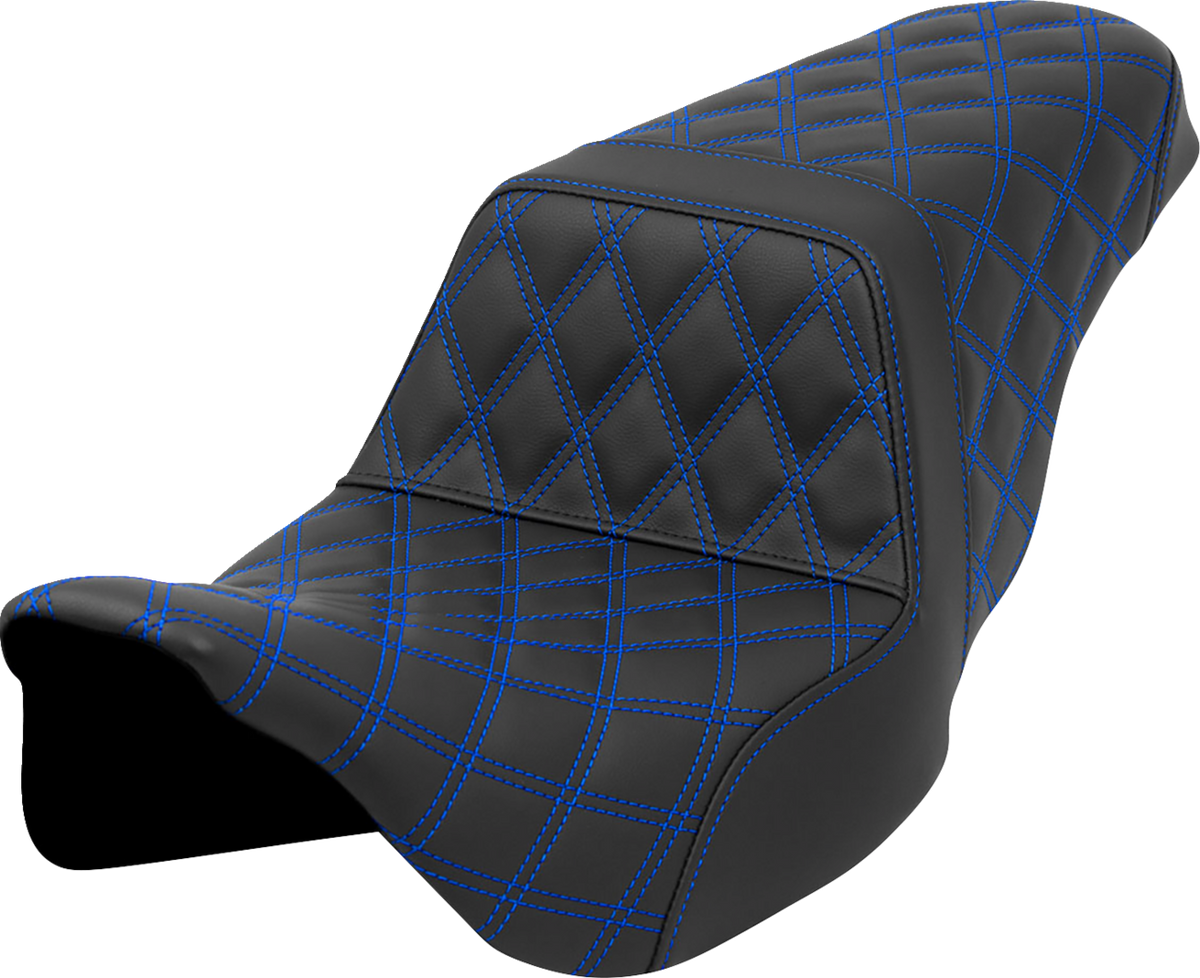 Saddlemen Step-Up Seat - Lattice Stitch - Blue Stitch - FLH/FLT '08-'23