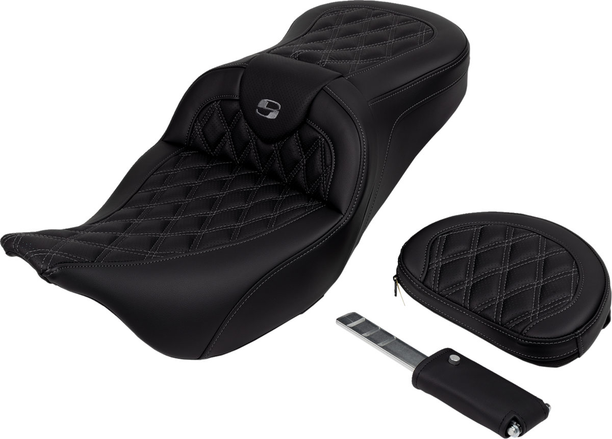 Saddlemen Roadsofa™ Seat - With Backrest - Dark Gray Stitch - FL '08-'23