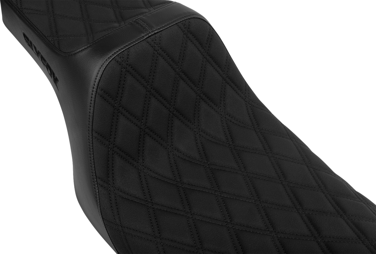 Slyfox High Noon Seat - Double Diamond - Black Logo - Black Stitch - FLH/FLT '08-'25