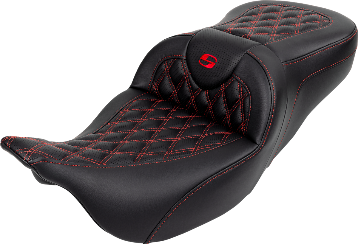 Saddlemen Roadsofa™ Seat - With Backrest - Red Stitch - FL '08-'23