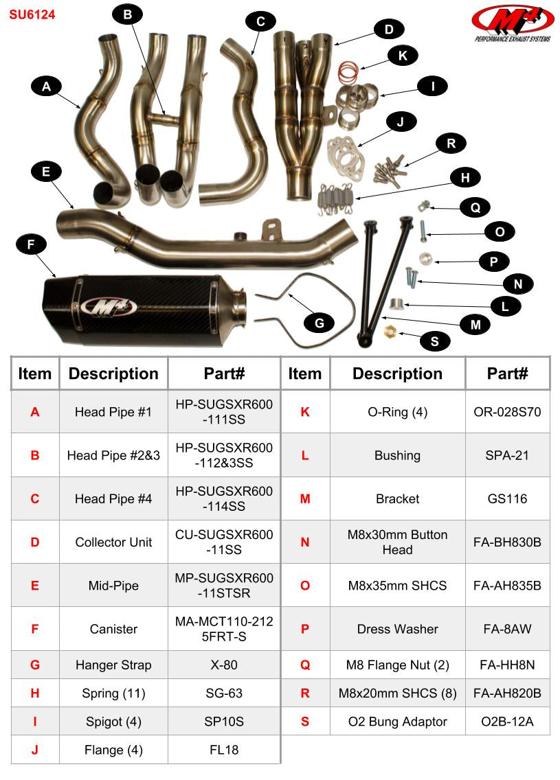 M4 Exhaust SU6124 Component Key