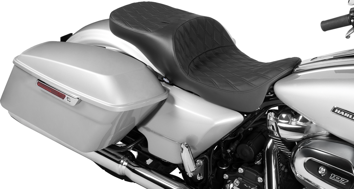 Drag Specialties Seats Extended Reach Freedom Seat - Vinyl - Double Diamond - Black Stitch - FLT/FLH '09-'25