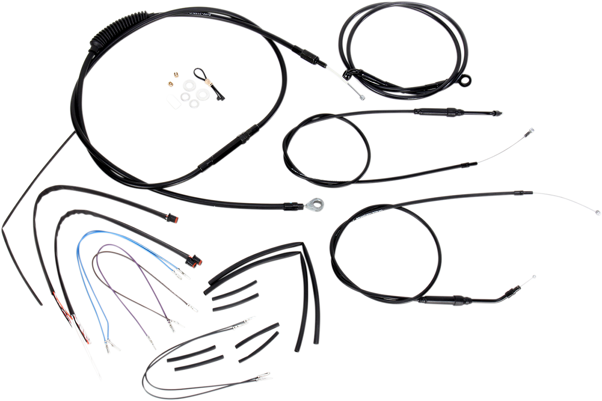 Burly Brand Complete Black Vinyl Handlebar Cable/Line Kit For Ape Hangers - 12" - '12-'17 Dyna