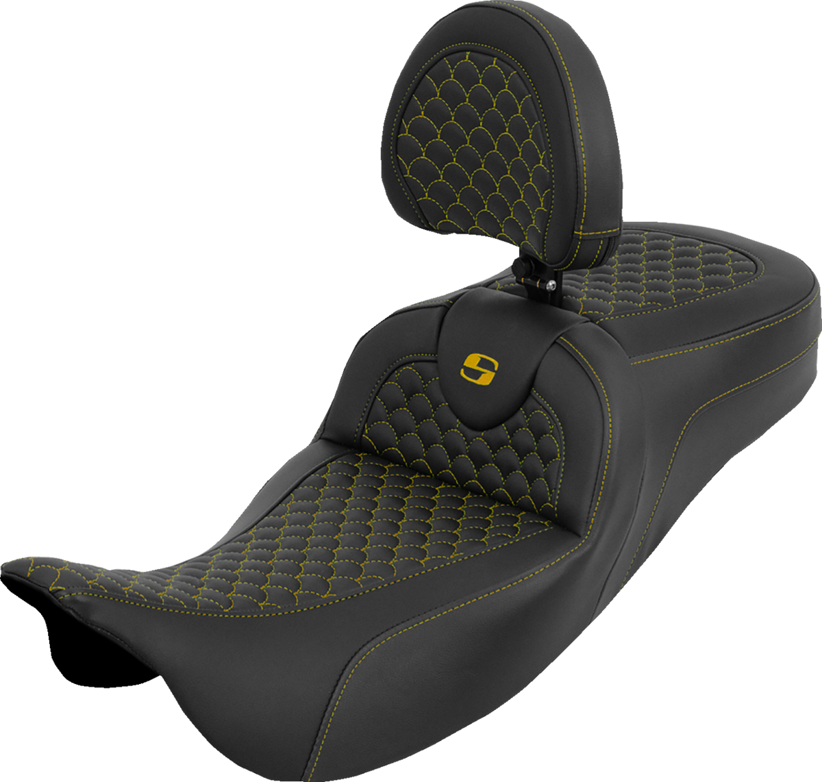 Saddlemen Extended Reach Roadsofa™ Seat - Dragon Scale - Gold Stitch - With Backrest - Touring '08-'25