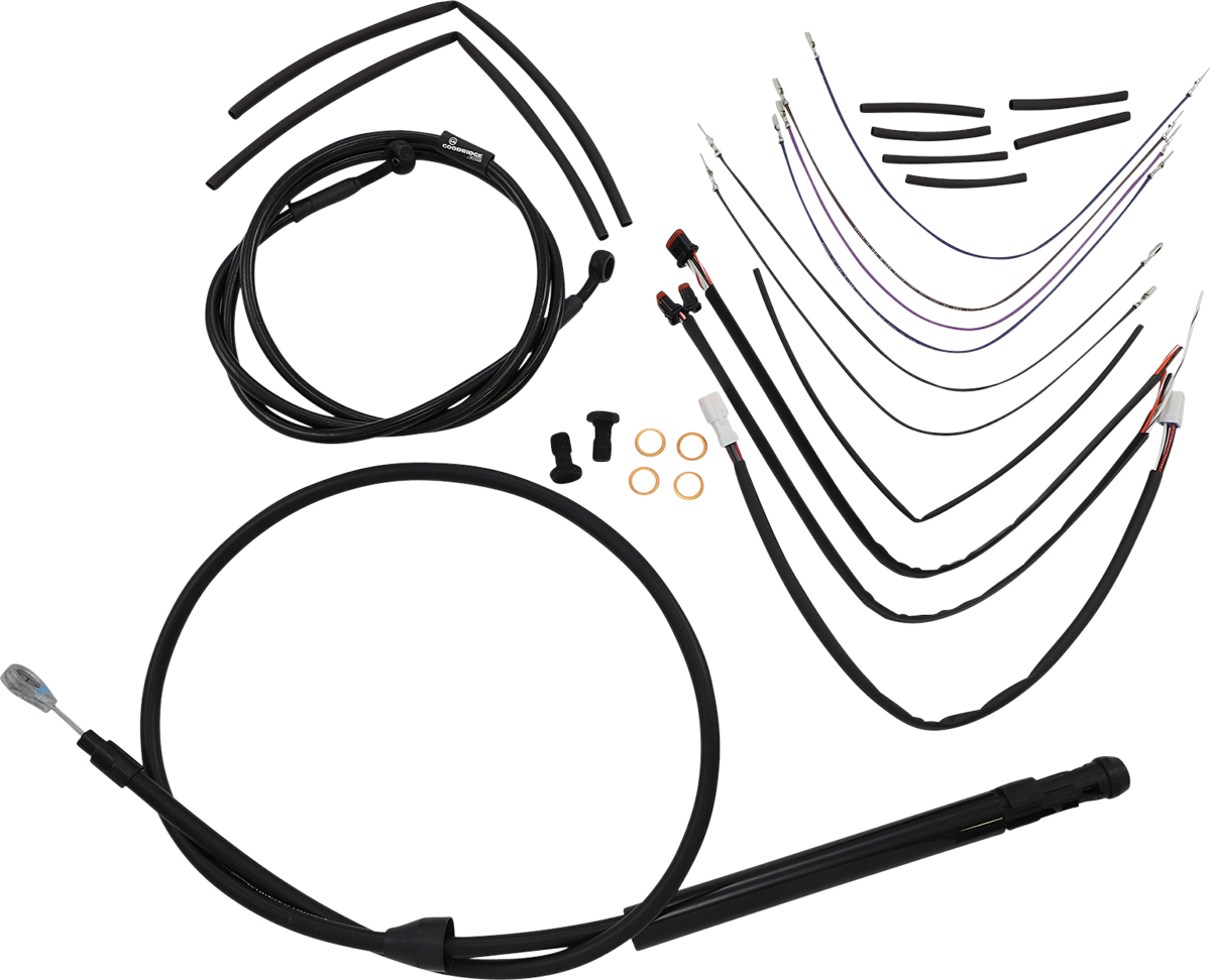 Burly Brand Complete Black Vinyl Handlebar Cable/Line Kit For Ape Hangers - 14" - '18-'24 FX