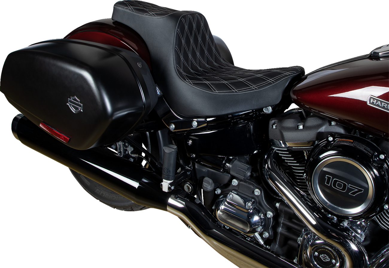 Drag Specialties Seats Predator III 2-Up Seat - Vinyl - Double Diamond - Silver Stitching - FL/FX '18-'24