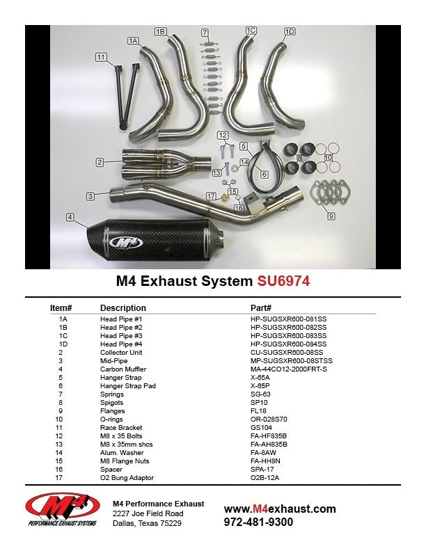 M4 Exhaust SU6974 Component Key