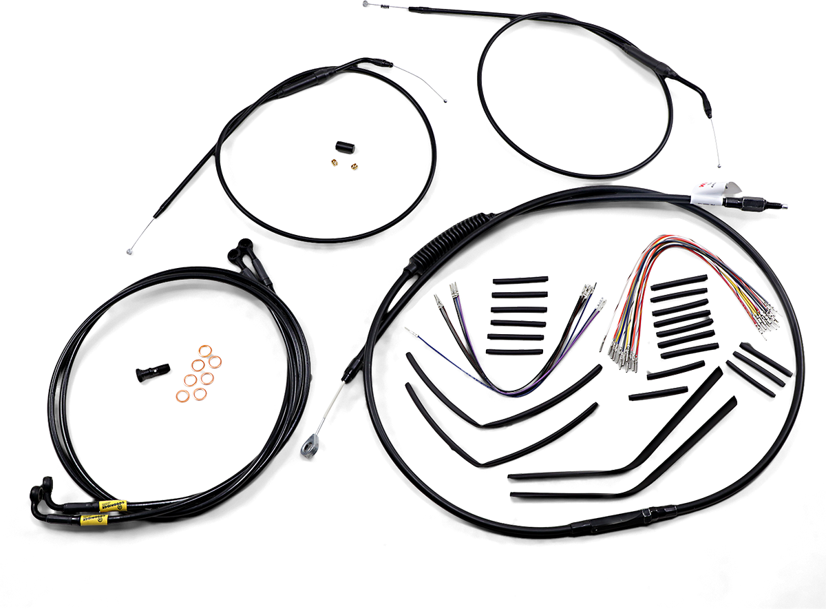Burly Brand Complete Black Vinyl Handlebar Cable/Line Kit For Ape Hangers - 14" - '96-'05 FXD