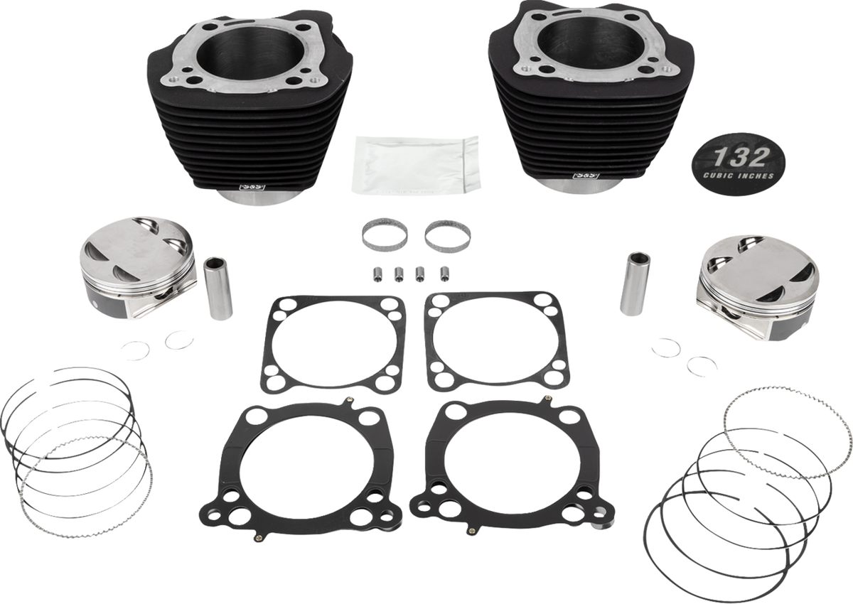 S&amp;S Cycle 132" Cylinder Kit - 4.500" Stroke - Wrinkle Black W/O Highlighted Fins - (114"/117") M8