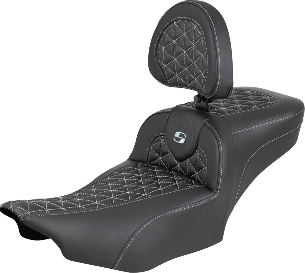 Saddlemen Roadsofa™ Extended Reach Seat - With Backrest - Silver Stitch - FLH/FLT '23-'25