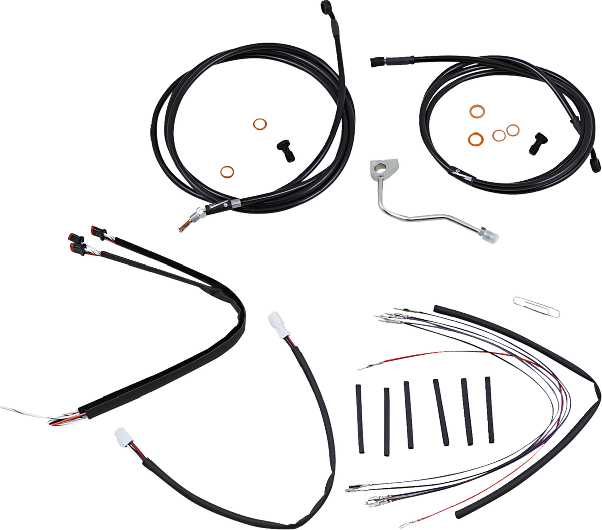 Burly Brand Complete Black Vinyl Handlebar Cable/Line Kit For Ape Hangers - 18" - ABS - '15-'16 FLTR