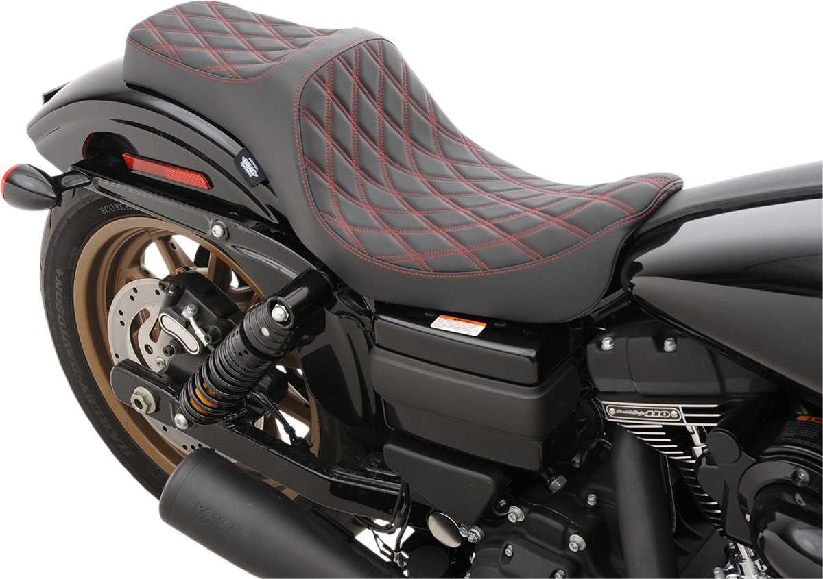 Drag Specialties Seats Predator III Seat - Double Diamond - Red Stitching - FXD/FLD '06-'17