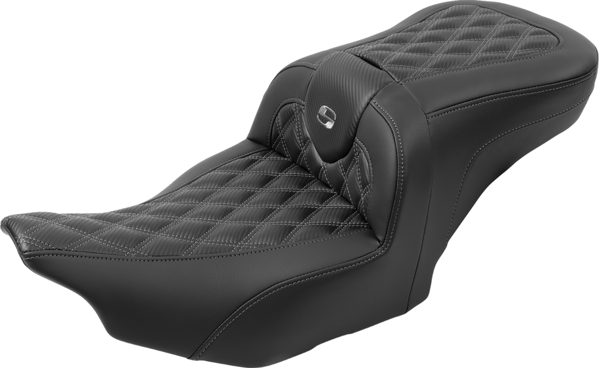 Saddlemen RoadSofa™ Seat - With Backrest - Carbon Fiber - Lattice Stitch - Gray Stitch - FLTR/FLHX '23-'24