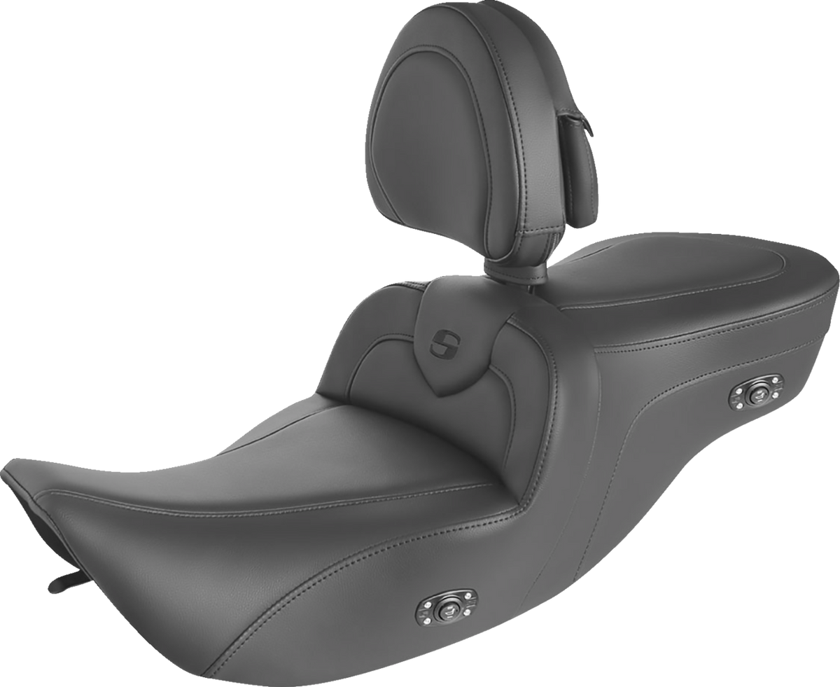 Saddlemen Heated RoadSofa™ Seat - With Backrest - Black W/Black Stitching