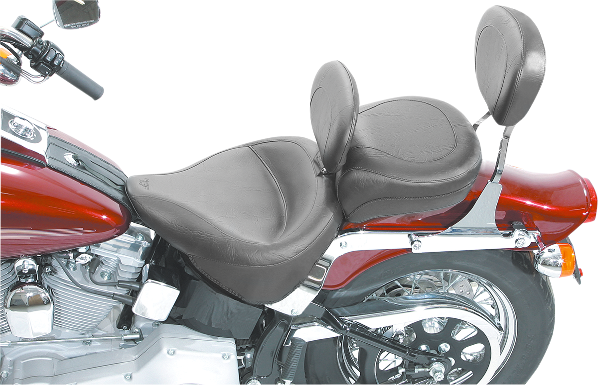 Mustang Wide Solo Seat - With Backrest - Vintage - Black - Smooth - FLST '00-'05