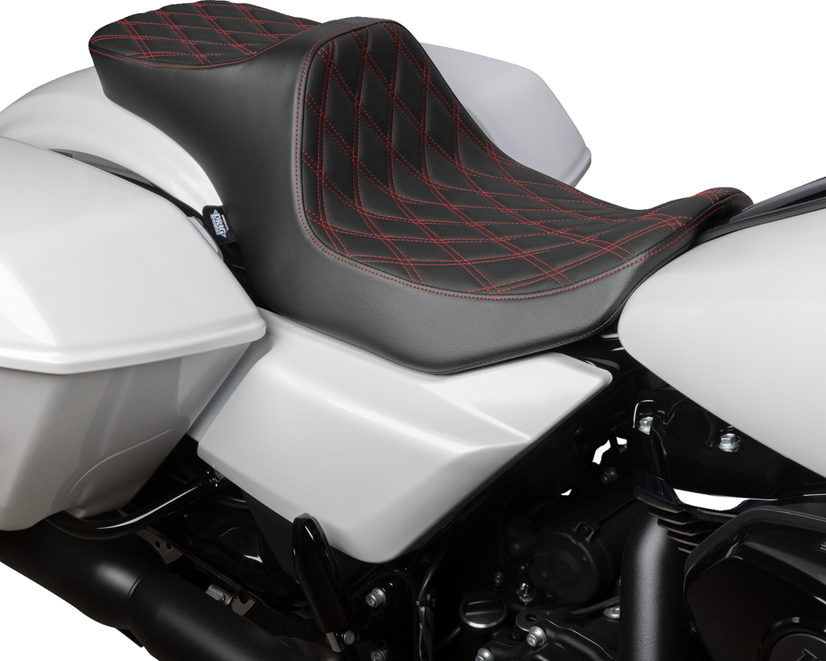 Drag Specialties Seats Predator III 2-Up Seat - Vinyl - Double Diamond - Red Stitching - FLT/FLH '23-'24