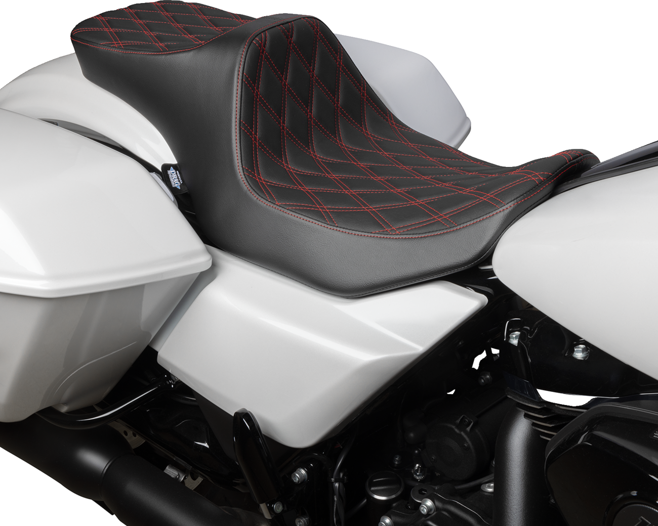 Drag Specialties Seats Predator III 2-Up Seat - Vinyl - Double Diamond - Red Stitching - FLT/FLH '23-'24