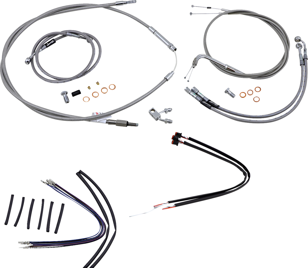 Burly Brand Complete Stainless Braided Handlebar Cable/Brake Line Kit - 16" Ape Hangers - '11-'14 Softail