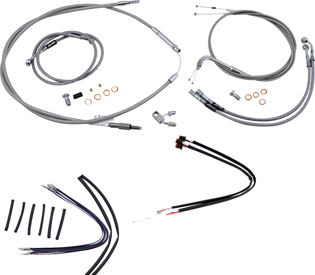 Burly Brand Complete Stainless Braided Handlebar Cable/Brake Line Kit - 16" Ape Hangers - '11-'14 Softail