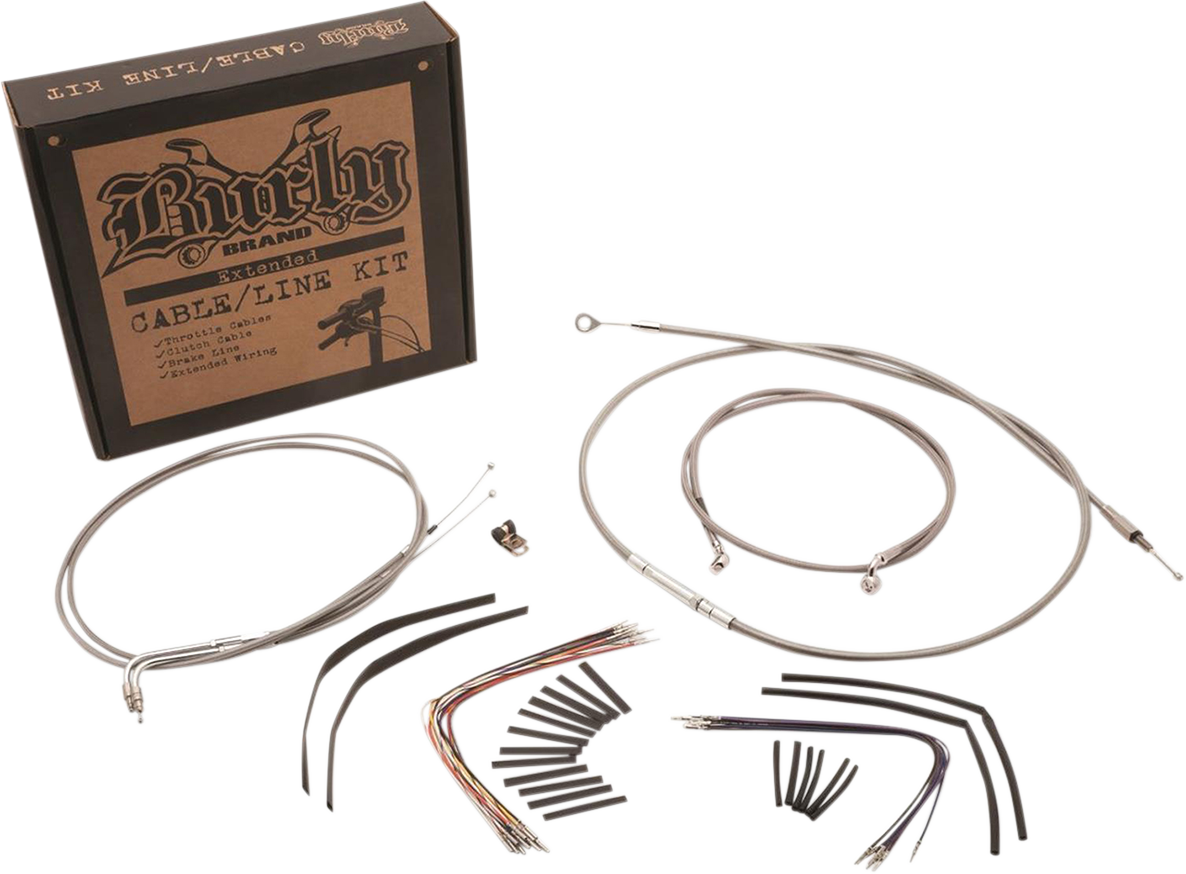 Burly Brand Complete Stainless Braided Handlebar Cable/Brake Line Kit - 16" Ape Hangers - '11-'14 Softail