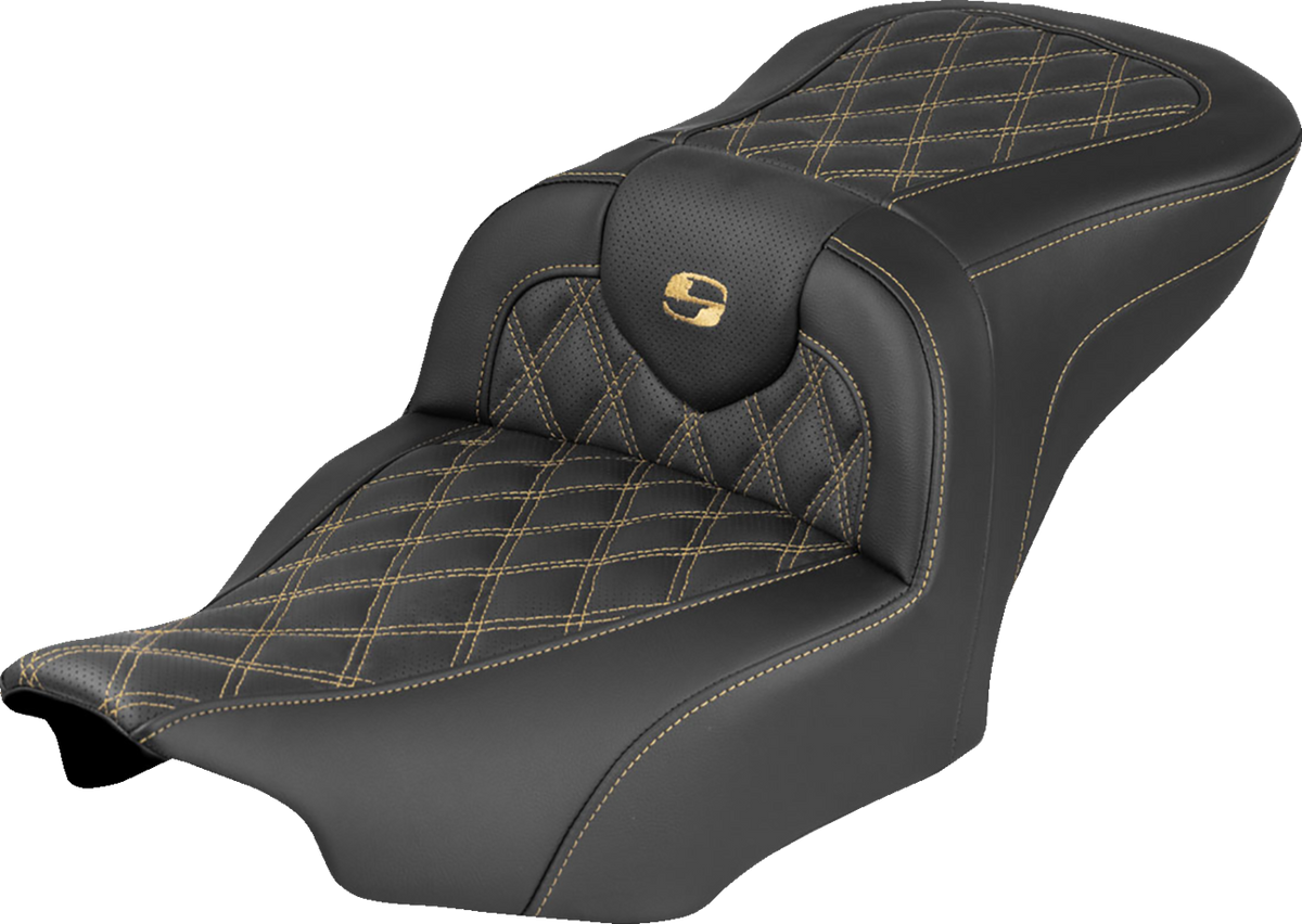 Saddlemen RoadSofa™ Seat - Without Backrest - Lattice Stitch - Gold Stitch - FLH/FLT '23-'26