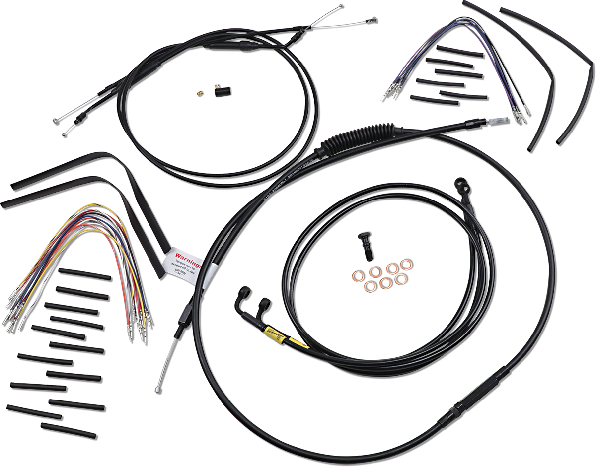Burly Brand Complete Black Vinyl Handlebar Cable/Line Kit For Ape Hangers - 12" - '96-'05 FXD