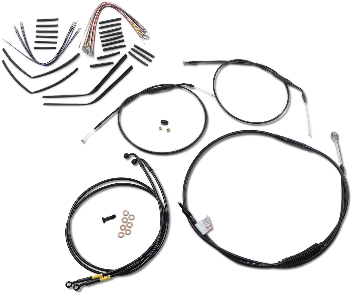 Burly Brand Complete Black Vinyl Handlebar Cable/Line Kit For Ape Hangers - 14" - '08-'11 FXDF