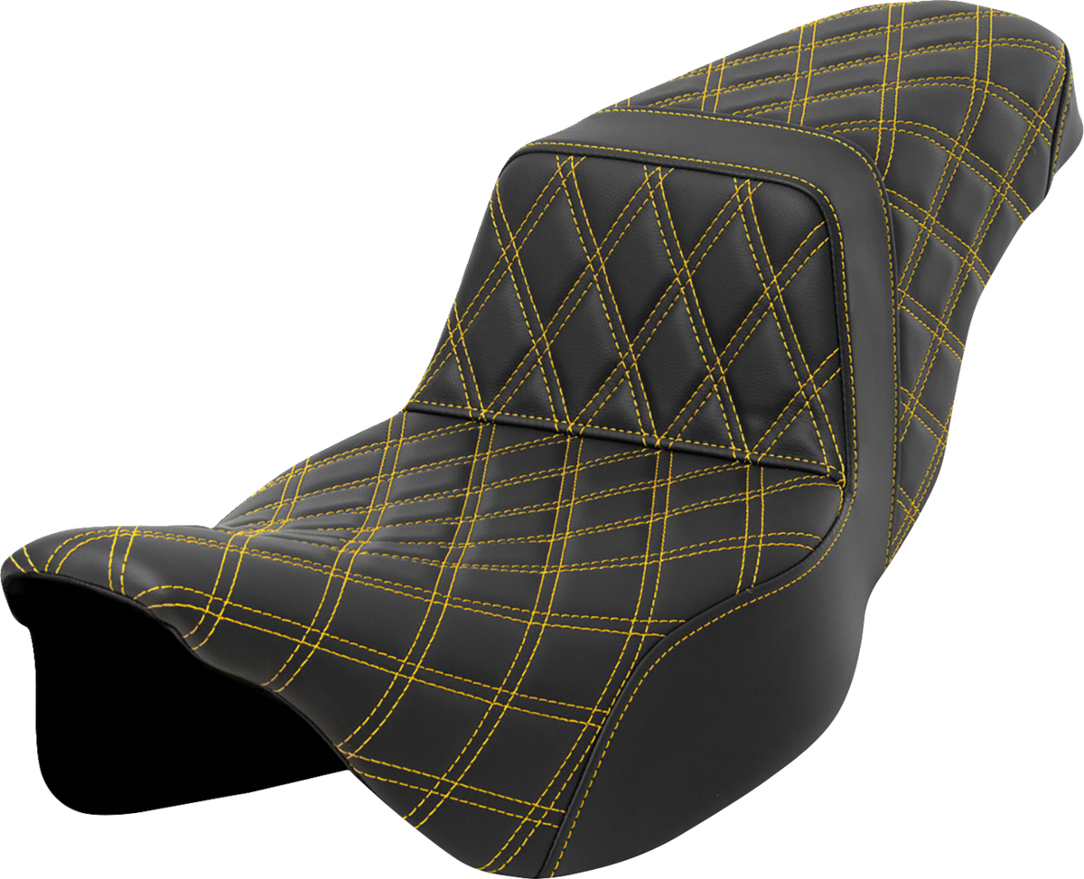 Saddlemen Step-Up Seat - Lattice Stitch - Gold Stitch - Extended Reach - FLH/FLT '08-'23