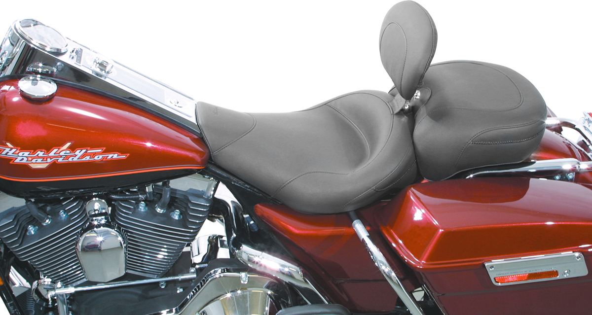 Mustang Wide Solo Seat - With Backrest - Vintage - Black - Smooth - Road King '97-'07
