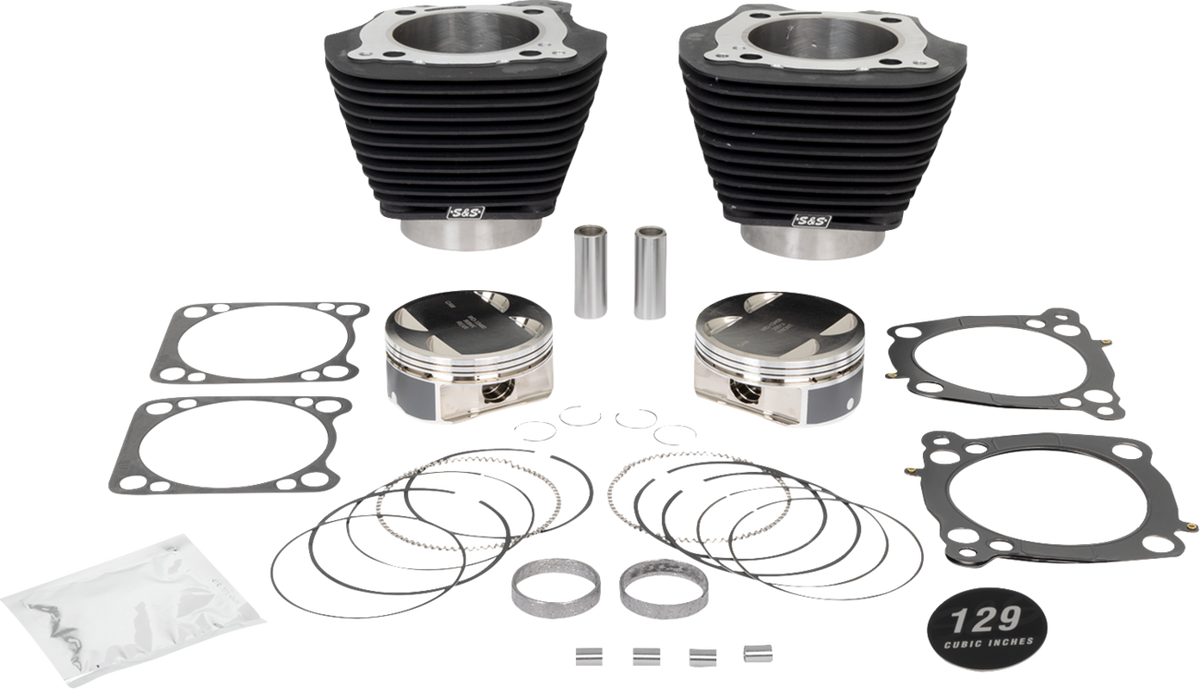 S&amp;S Cycle 129" Cylinder Kit - 4.375" Stroke - Wrinkle Black W/O Highlighted Fins - (107") M8