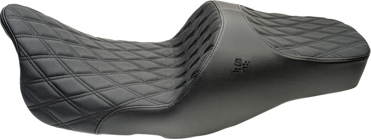 Slyfox Chariot Seat - Black Double Diamond Stitch - Black Logo - FLH/FLT '09-'23.5