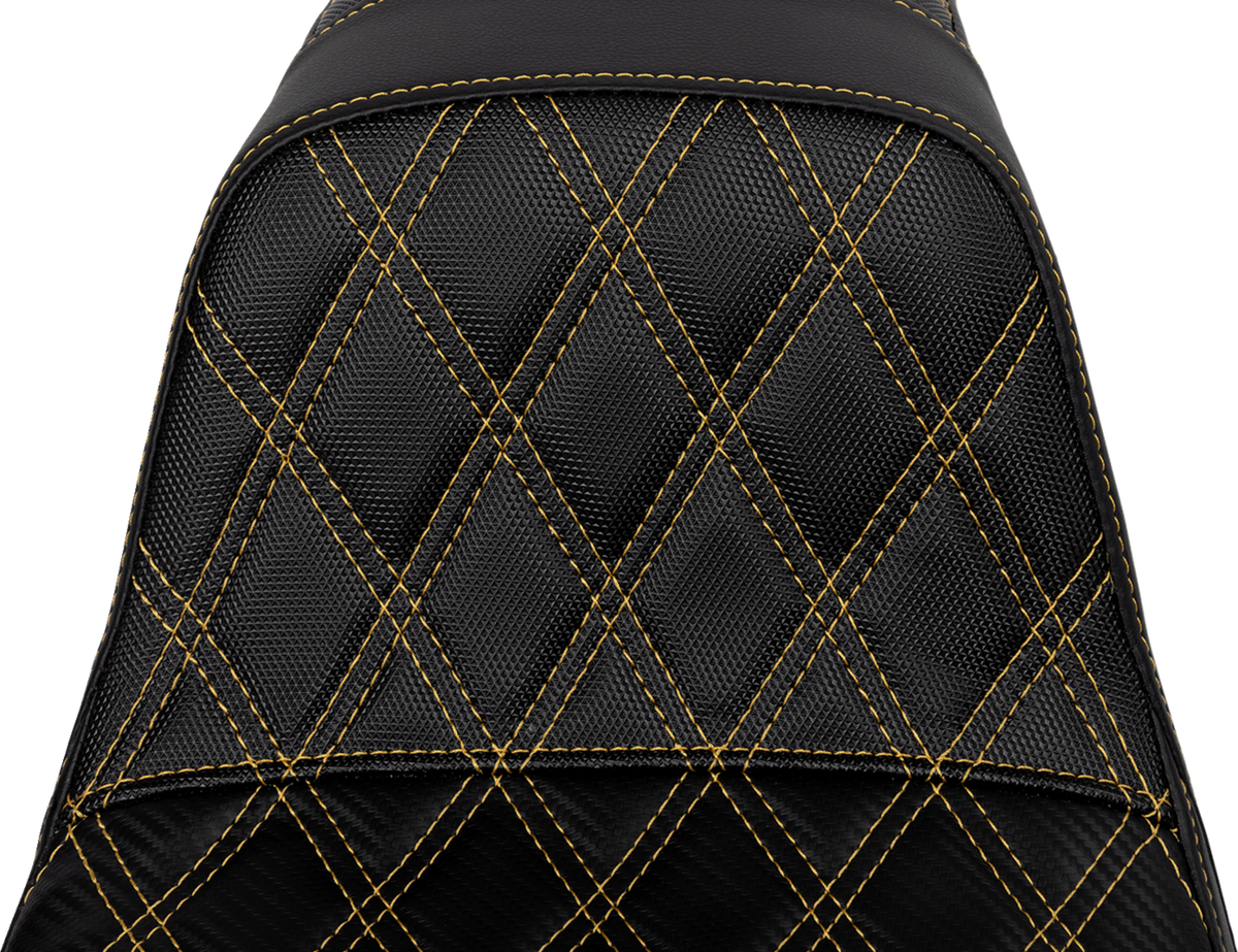 Saddlemen Pro Series SDC Performance Seat - Carbon Fiber/Lumbar Gripper - Gold Stitch - Dyna '06-'17
