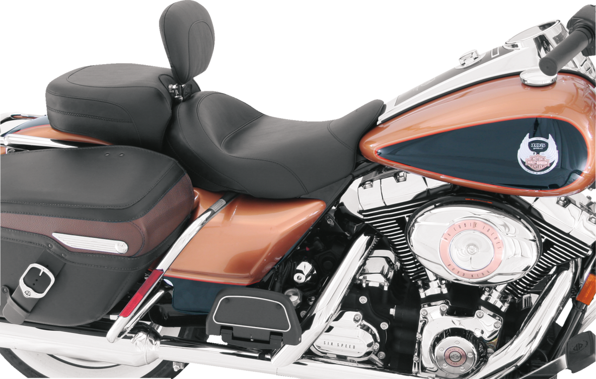 Mustang Wide Solo Seat - With Backrest - Vintage - Black - Smooth - FL '08-'25