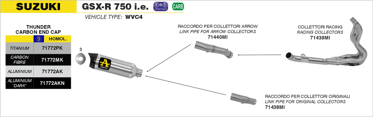 Arrow 71772AK Street Thunder Aluminium Slip On With Carbon End Cap