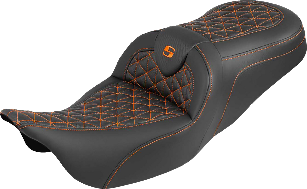 Saddlemen RoadSofa™ Tri Gripper Seat - Standard Reach - Orange Stitch - W/O Backrest - FLH/FLT '08-'25